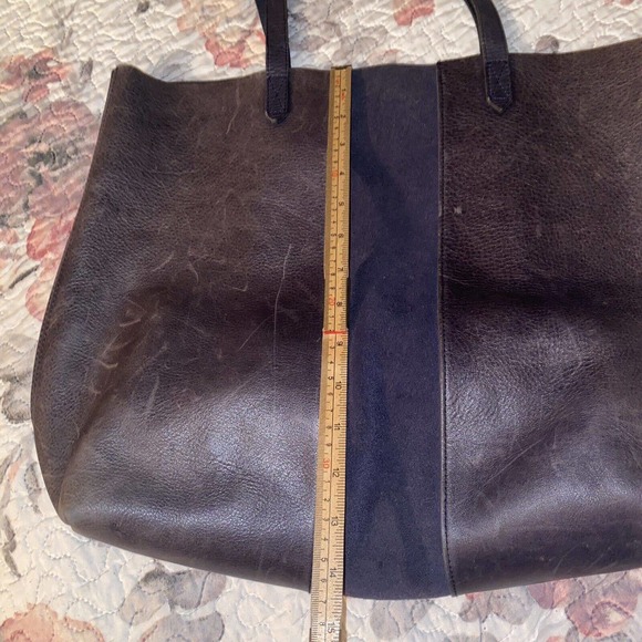 MADEWELL Suede Stripe Transport Tote Midnight Blue Leather Large Shoulder Bag - Picture 5 of 16